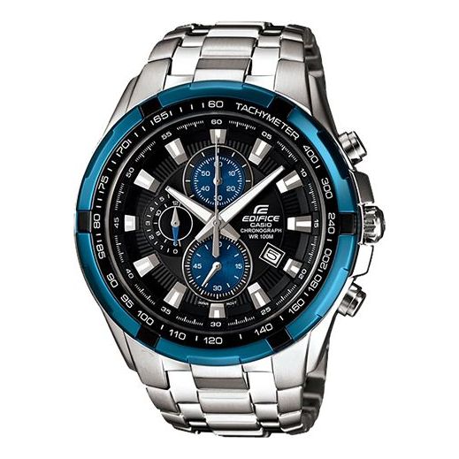 CASIOMen's  EDIFICE Stainless Steel Strap Blue Black Watch Mens Silver Analog