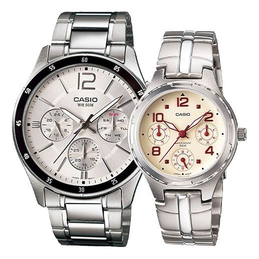 CASIOCouple Waterproof Stainless Steel Strap White Analog