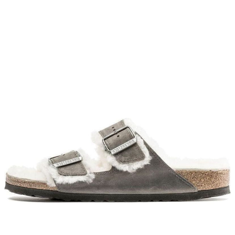 BirkenstockArizona Shearling Waxy Leather Oiled 'Iron'