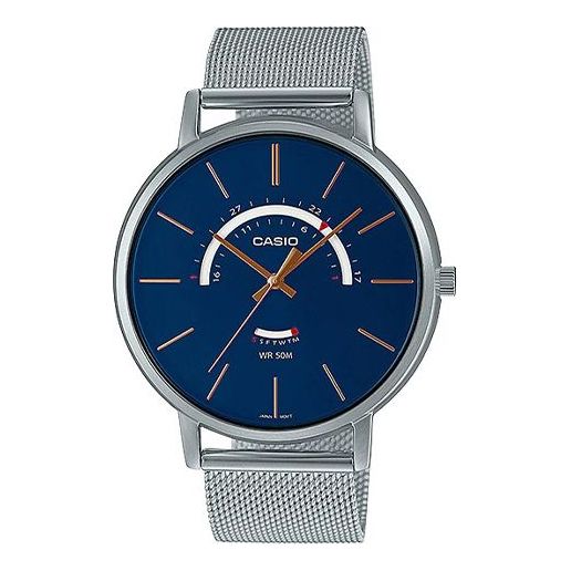 CASIOMen's  Dress Series waterproof quartz Watch 43mm Silver Stainless Steel Strap Mens Blue Analog