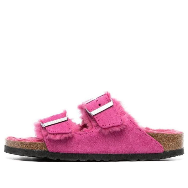 BirkenstockArizona Shearling Suede Leather Narrow Fit Sandals 'Fuchsia Tulip'