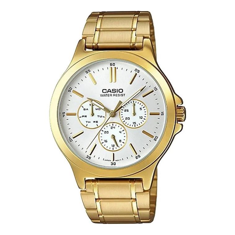 CASIOQuartz Waterproof GoldWhite Dial Mens GoldWhite Analog