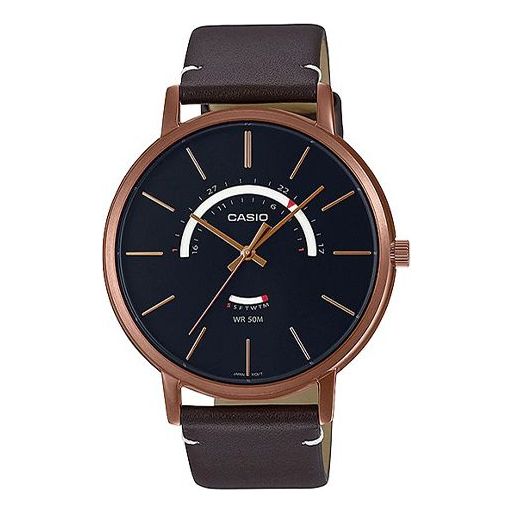CASIOMen's  Dress Series Waterproof Quartz Black Dial 43mm Leather Strap Watch Mens Brown Analog