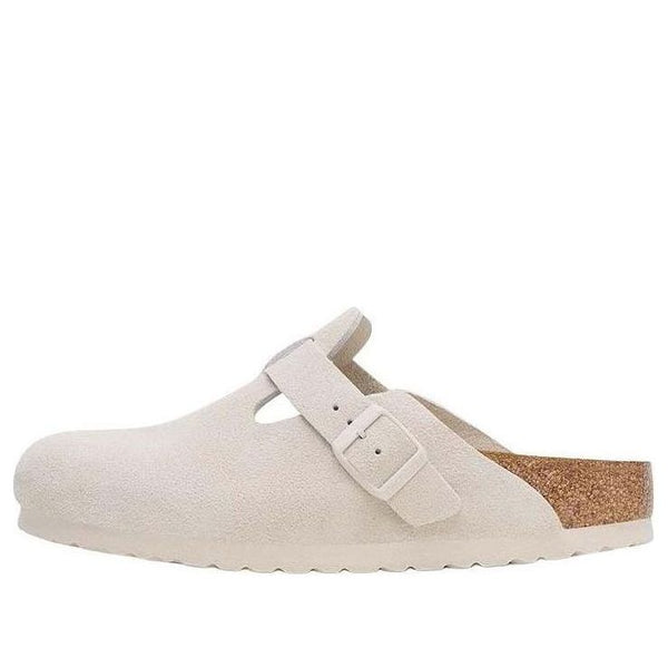 BirkenstockBoston Soft Footbed Suede Leather Narrow Fit Sandals 'Antique White'