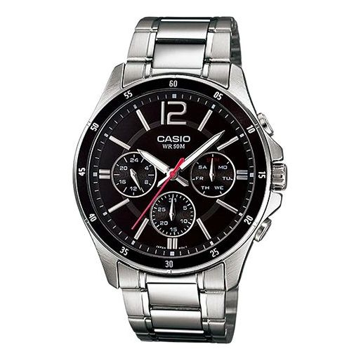 CASIOWaterproof Stainless Steel Strap Quartz Mens Black Analog