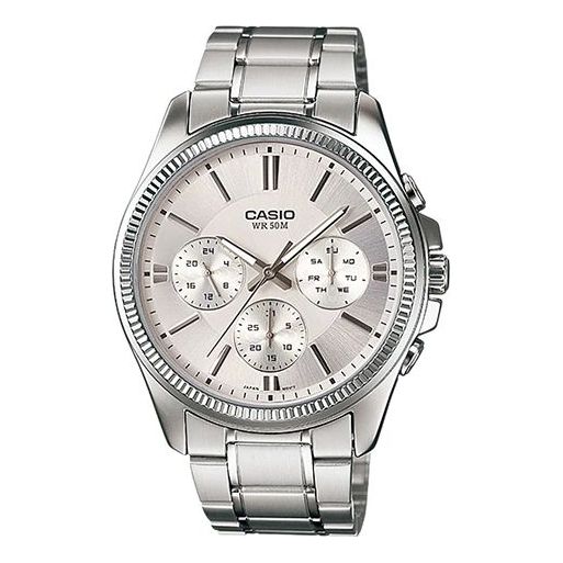 CASIOWaterproof Stainless Steel Strap Quartz Mens White Analog