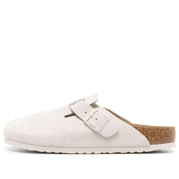 BirkenstockBoston Suede Leather Narrow Fit Sandals 'Antique White'