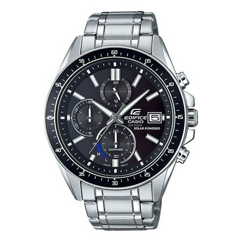 CASIOEDIFICE Quartz Waterproof Solar Powered Stainless Steel Strap Mens Black Analog