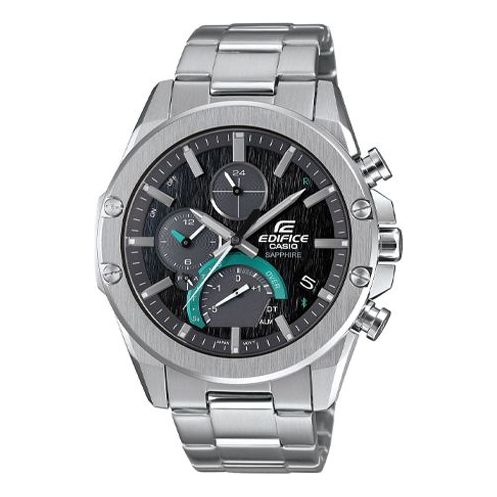 CASIOEDIFICE Quartz Waterproof Sapphire Crystal Solar Powered Black DialSilver Strap Mens BlackSilver Analog