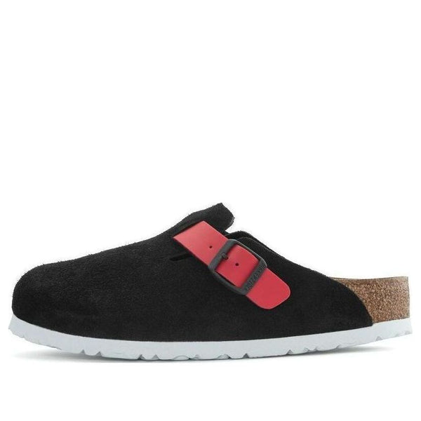 Birkenstock(WMNS)  Boston Suede Leather/Birko-Flor 'Black / Active red'