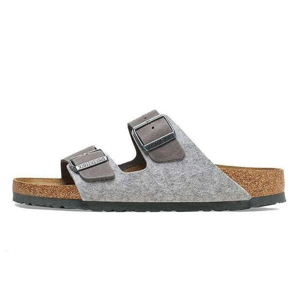 BirkenstockArizona Leather/Textile/Felt Narrow Fit 'Light Grey'