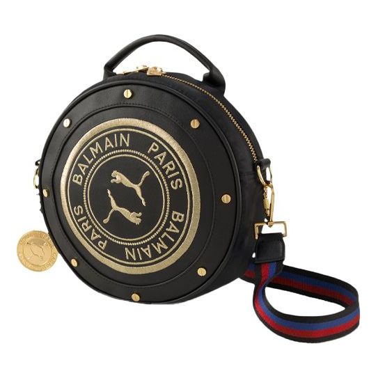 PUMA(WMNS)  x Balmain Round Backpack Shoulder Body Bag 'Black Gold'
