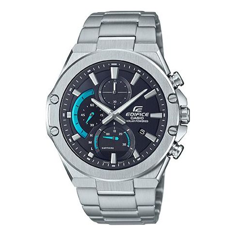 CASIOWaterproof EDIFICE Sapphire Crystal Solar Powered Mens Silver Analog
