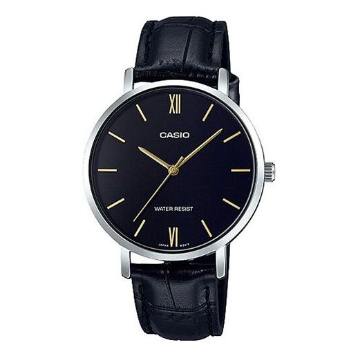 CASIOLeather Band Waterproof Quartz Black Analog