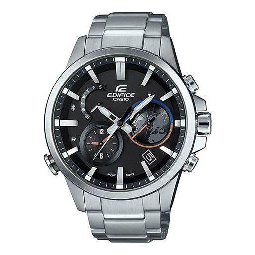 CASIOQuartz Waterproof EDIFICE Sports Solar Powered Stainless Steel Strap Mens SilverBlack Analog