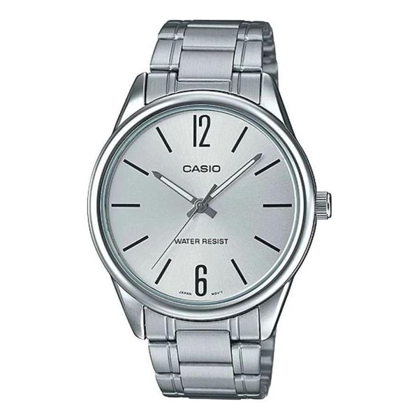 CASIOMen's  Minimalistic Large Steel Strip Waterproof Quartz Watch Silver Stainless Steel Strap Mens