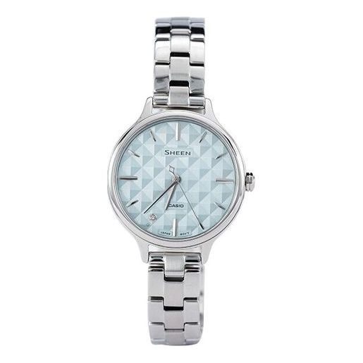 CASIOSHEEN Series Minimalistic 3D Rhombus Business Watch SHE-4545D-2AUPR Light Blue Analog
