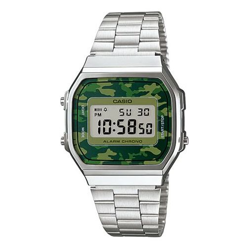CASIOSquare Retro Camouflage Dial Stainless Steel Strap Unisex Watch Analog
