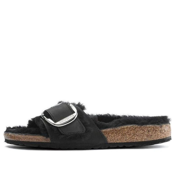 Birkenstock(WMNS)  Madrid Big Buckle Shearling Oiled Leather Narrow Fit Sandals 'Black'