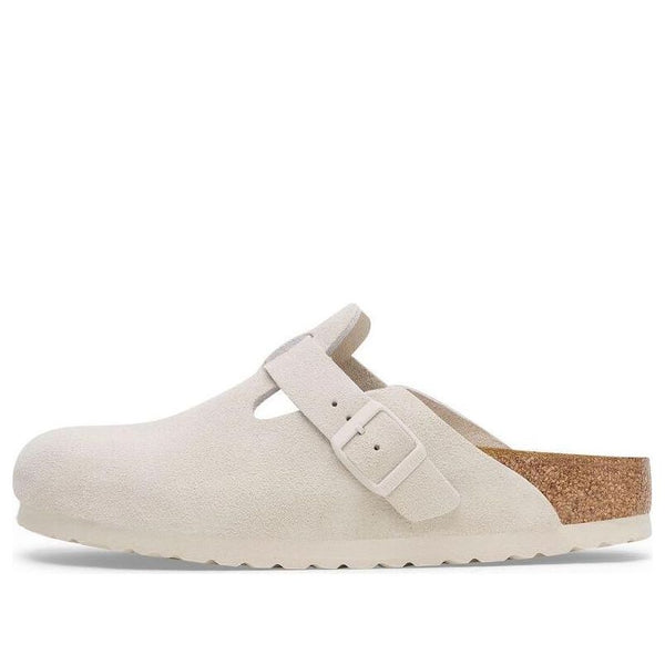 BirkenstockBoston Soft Footbed Suede Leather Sandals 'Antique White'