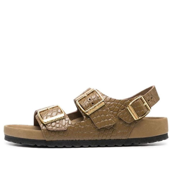 BirkenstockMilano Embossed Leather Narrow Fit Sandals 'Emboss Mud Green'