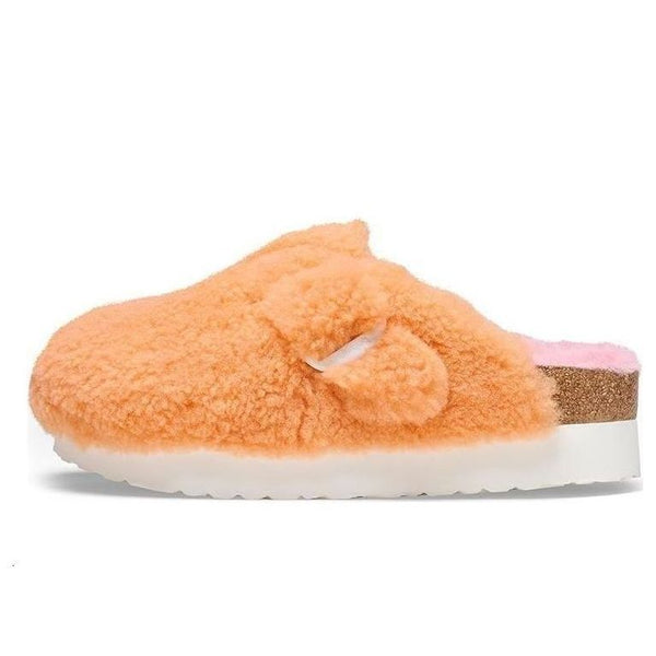Birkenstock(WMNS)  Boston Big Buckle Platform Fur Narrow Fit 'Papaya/Candy Pink'