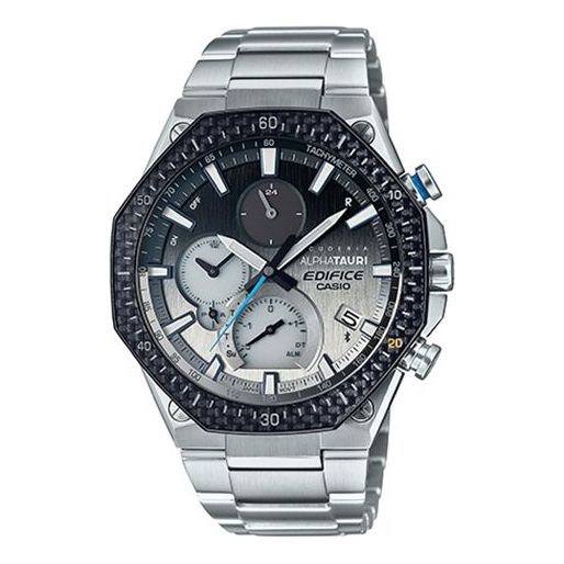 CASIOEDIFICE Sports Solar Powered Waterproof Sapphire Crystal Black DialSilver Strap Mens BlackSilver Analog