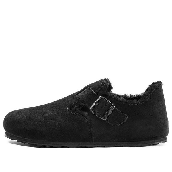 BirkenstockLondon Shearling Suede Leather Narrow Fit Sandals 'Black'