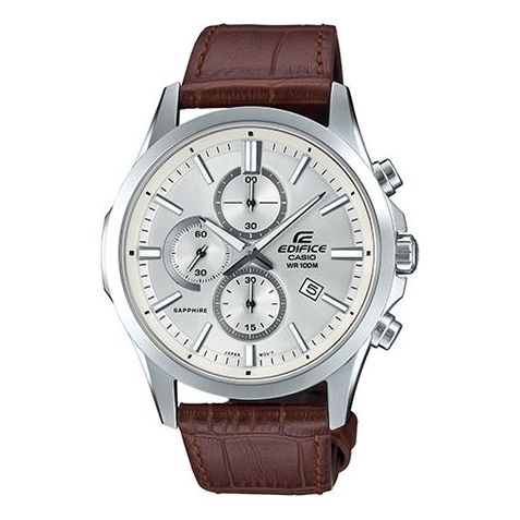 CASIOEdifice Series Men'ses Silver/Brown Sapphire Crystal Mens White Analog