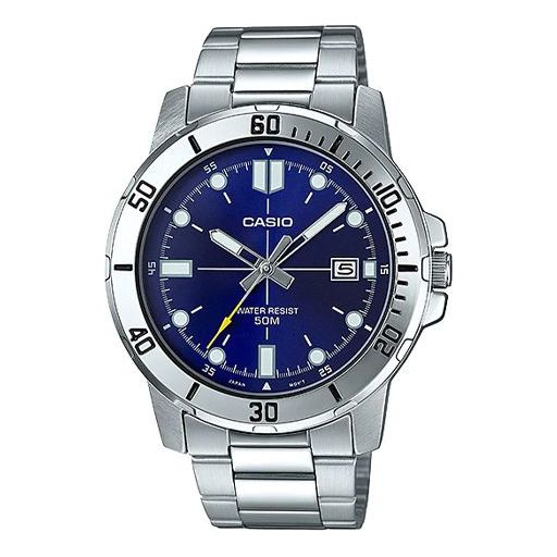 CASIODRESSSeries Business Men'ses Silver/Blue Stainless Steel Strap Mens SilverBlue Analog