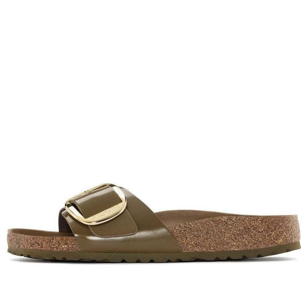 BirkenstockMadrid Big Buckle Natural Leather Narrow Fit Sandals 'Patent High Shine Mud Green'