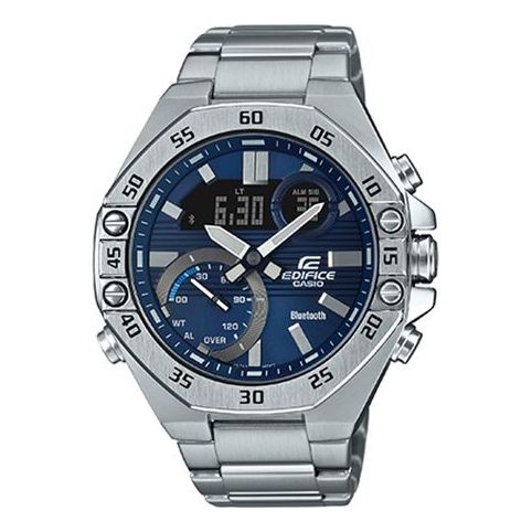 CASIOtooth Waterproof EDIFICE Sports Sapphire Crystal Quartz Solar Powered Mens Blue Analog/Digital Combo