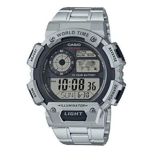 CASIOSports Waterproof Stainless Steel Strap Quartz Mens Silver Digital