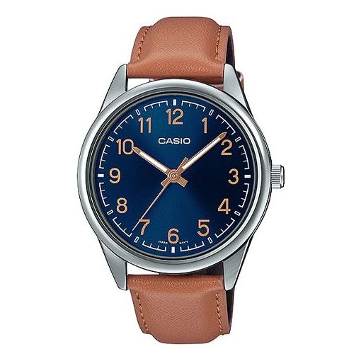 CASIOMen's  DRESS Series Minimalistic Retro Small Business Watch Navy Blue Mens Brown Analog