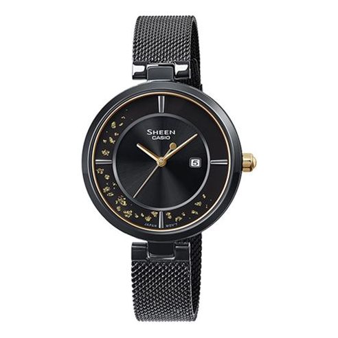 CASIOSHEEN Waterproof Sapphire Crystal Solar Powered Quartz Black Analog