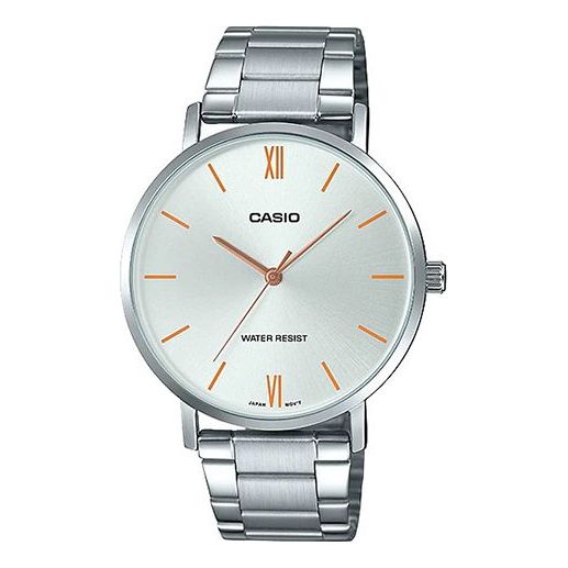 CASIOWaterproof Stainless Steel Silver Quartz Unisex Mens White Analog