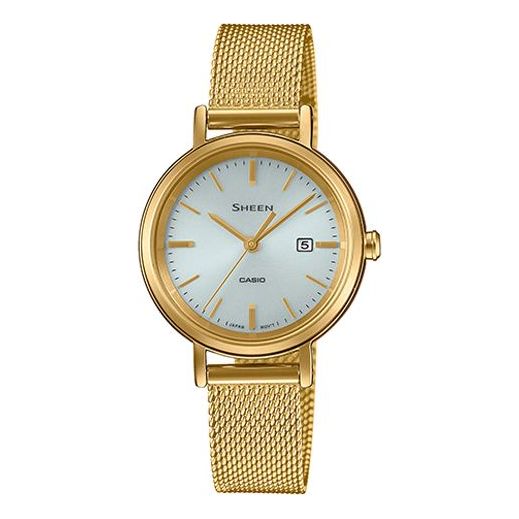 CASIOSHEEN Waterproof Quartz Sapphire Crystal Solar Powered Silver DialGold Strap SilverGold Analog