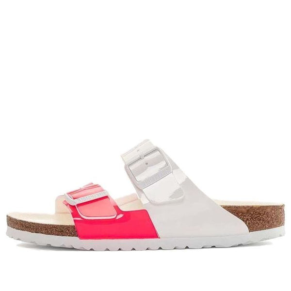 BirkenstockArizona Split Birko-Flor Narrow Fit Sandals 'Patent Neon Pink White'