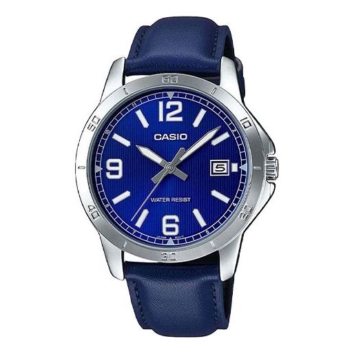 CASIOCasual Leather Band Date Men's Sports Mens Blue Analog