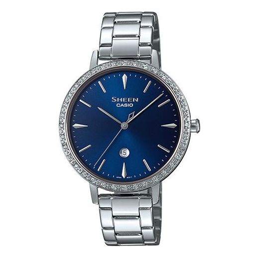 CASIOSapphire Crystal SHEEN Waterproof Stainless Steel Strap White/Blue Analog