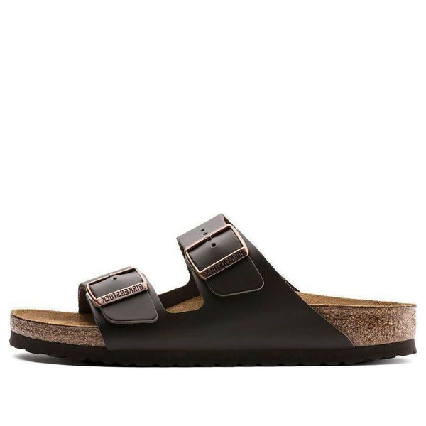 BirkenstockArizona Natural Leather Narrow Fit Sandals 'Dark Brown'