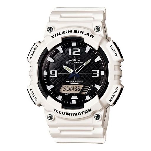 CASIOWaterproof Sports Solar Powered Black DialWhite Strap Mens BlackWhite Analog