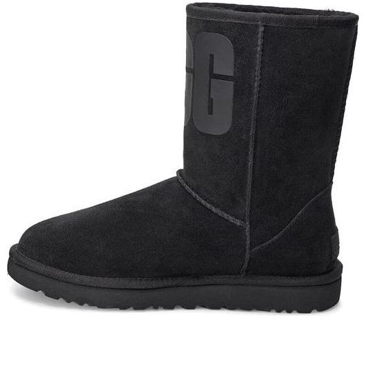 UGG(WMNS)  Classic Short UGG Rubber Logo Snow Boots Black