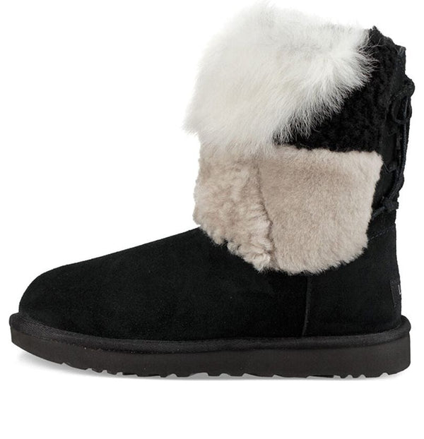 UGG(WMNS)  Classic Short Patchwork Fluff Stay Warm Cozy Fleece Lined Black