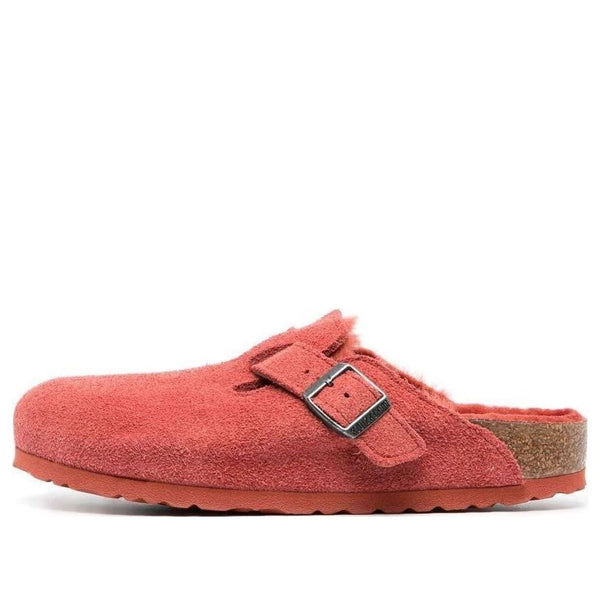 Birkenstock(WMNS)  Boston Shearling Suede Leather Narrow Fit 'Sienna Red'