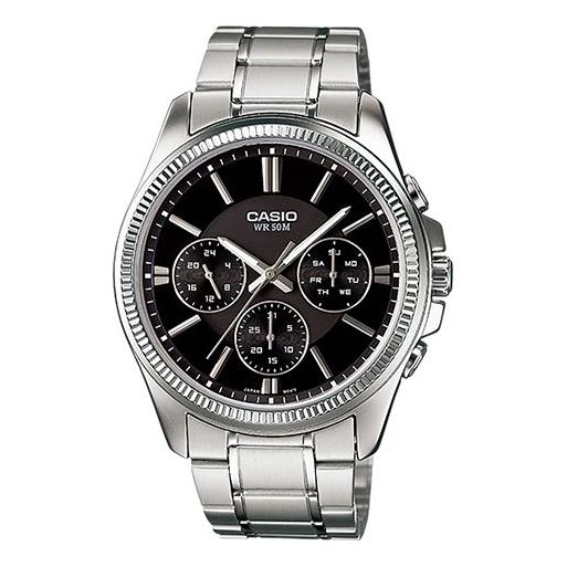 CASIOWaterproof Stainless Steel Strap Quartz Mens Black Analog