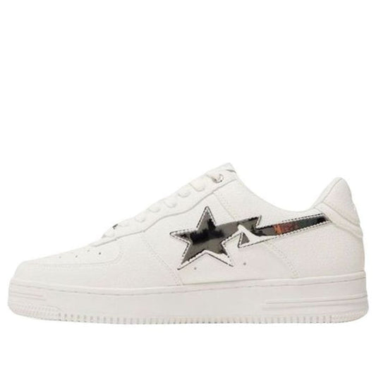A BATHING APE Bape STA Leather Low 'White Silver' 1I70-191-017-WHITE