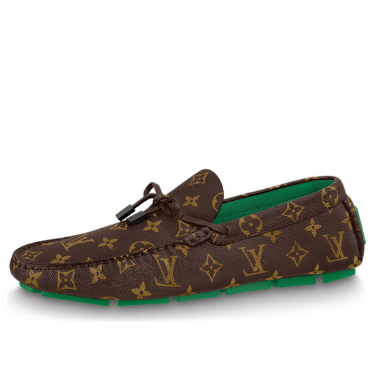 LOUIS VUITTON Driver Moccasin Shoes 'Brown Monogram with Green' 1AARSP