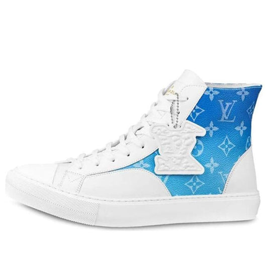 LOUIS VUITTON Tattoo Ankle Sneakers 'White with Blue Monogram' 1A8AH5