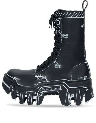 Balenciaga Bulldozer Lace Up Boots 'Black Outline Calfskin' 672502WBEF21090
